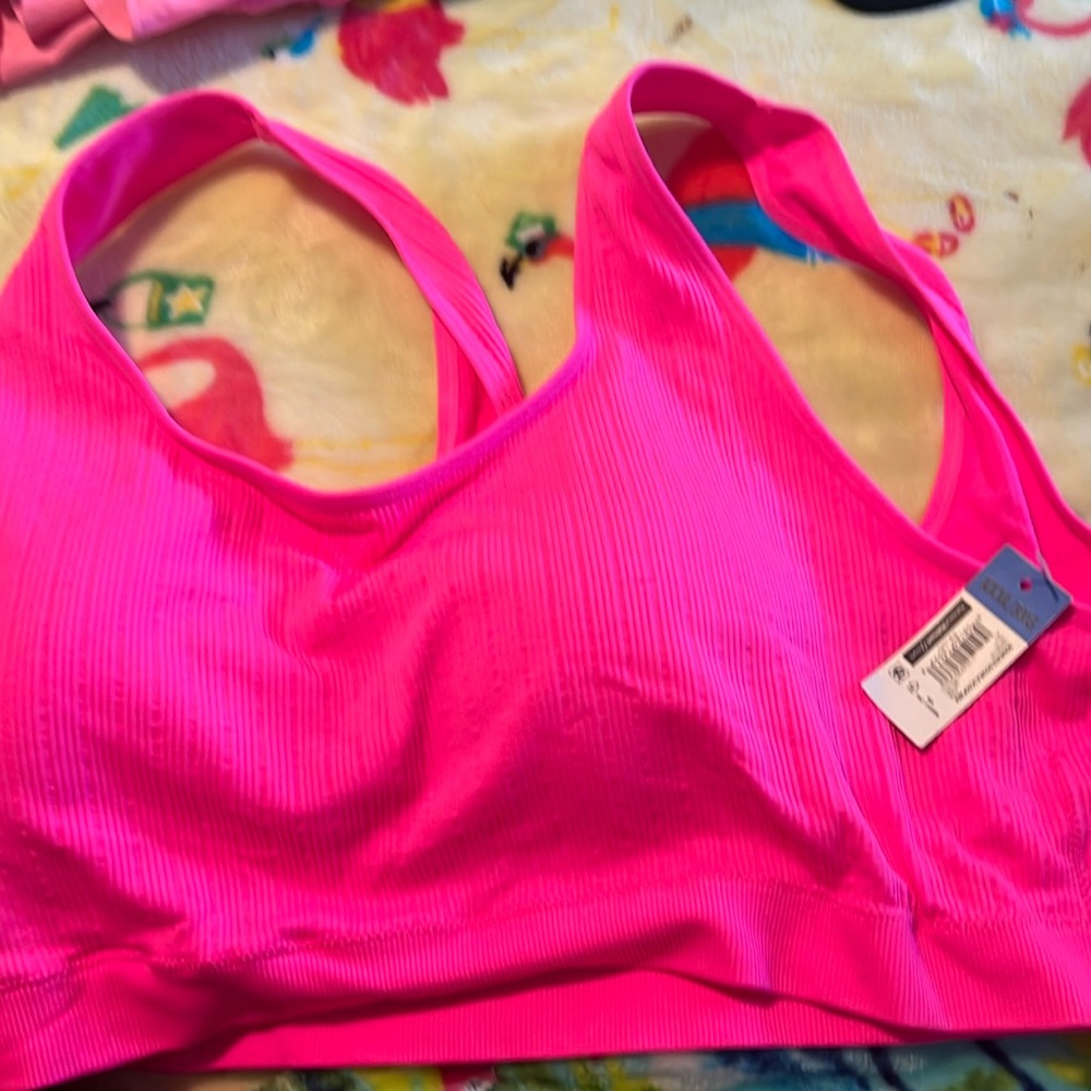 No Boundaries Hot Pink Ribbed Sports Bra
